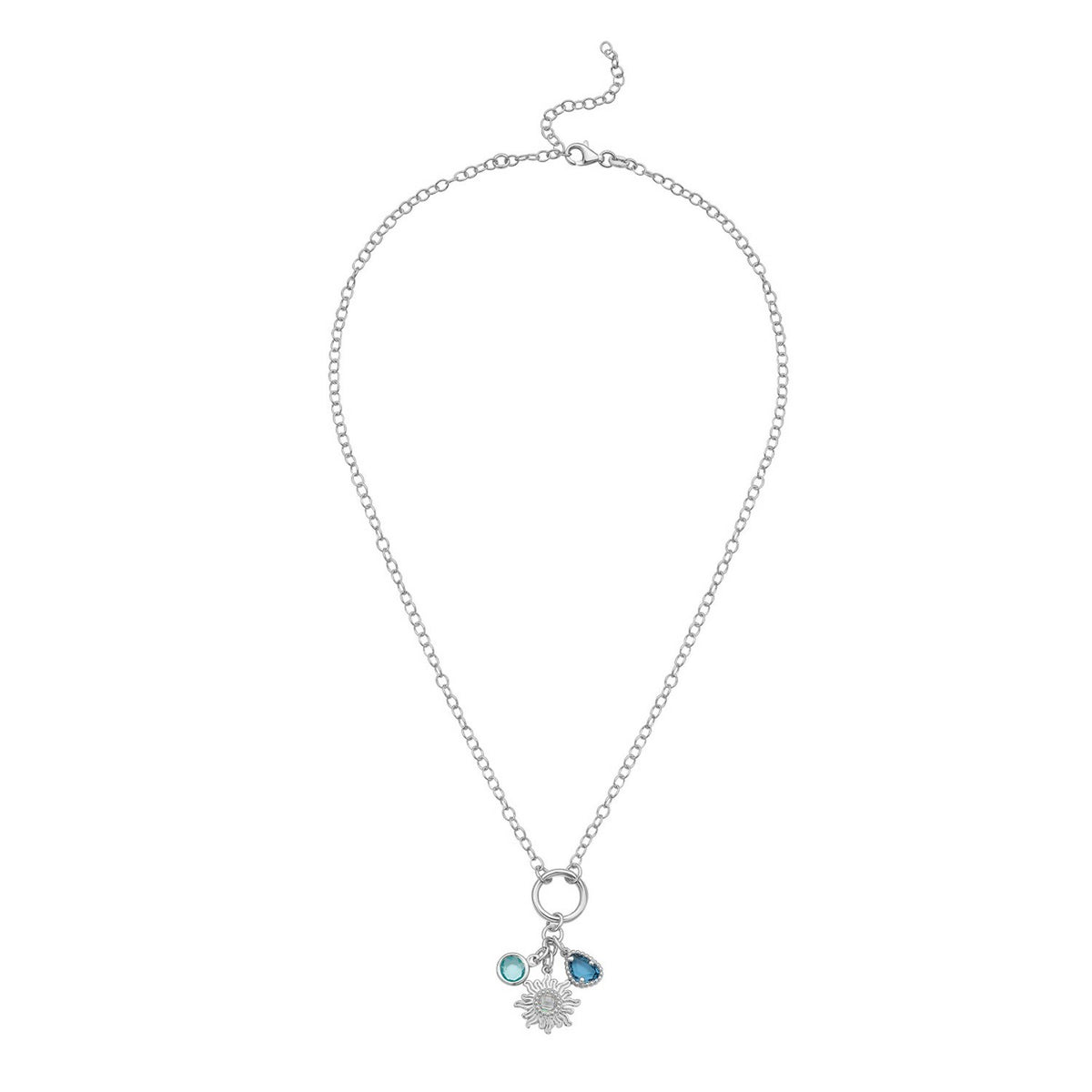 Sterling Silver Rhodium Plated Sunflower Cubic Zirconia Charm Necklace