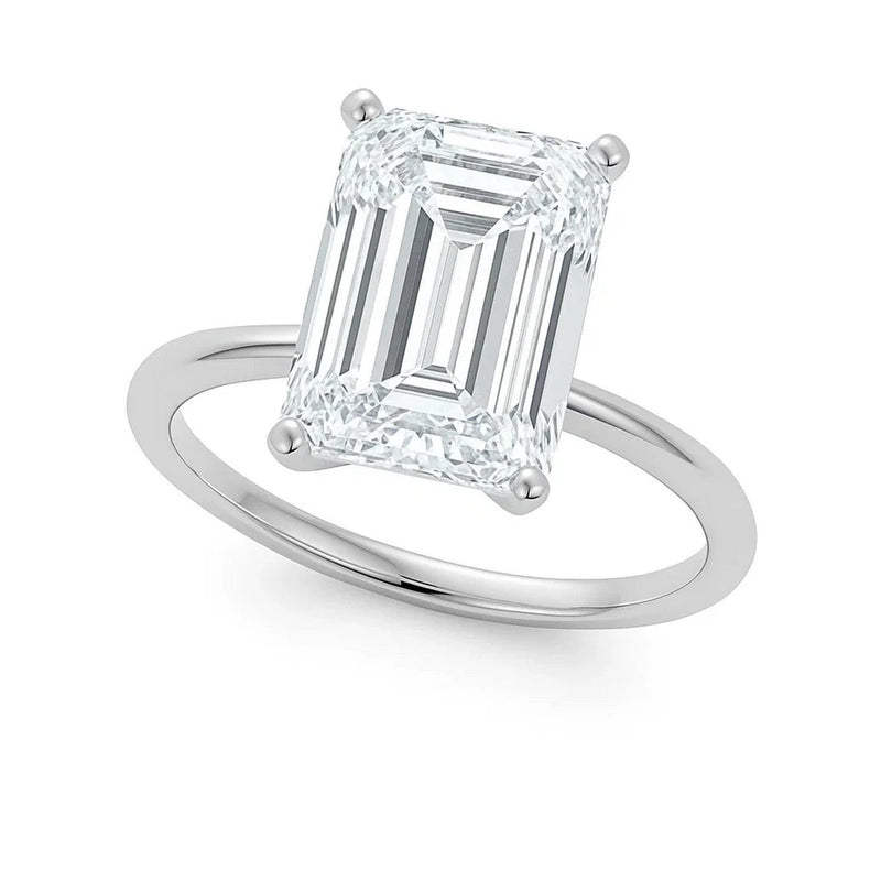 5 Carat Emerald Lab Grown IGI G/VS1 Diamond Solitaire Ring in 10K White Gold