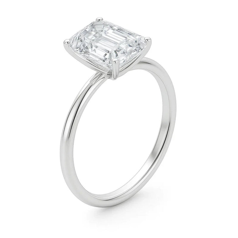 5 Carat Emerald Lab Grown IGI G/VS1 Diamond Solitaire Ring in 10K White Gold