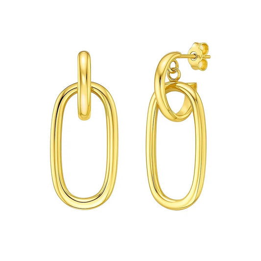 14K Yellow Gold Polished Oval Linked Hoop Earrings