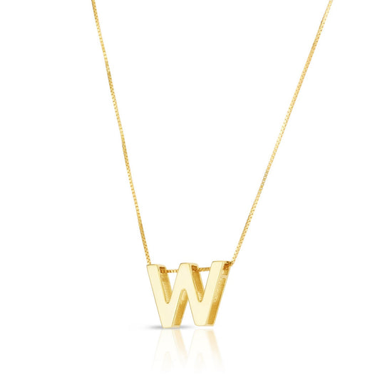 14K Yellow Gold Yours Truly Block Letter Initial W Necklace