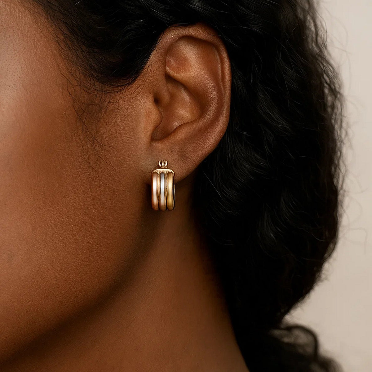 14k Tri Color Gold Trilogy Hoops