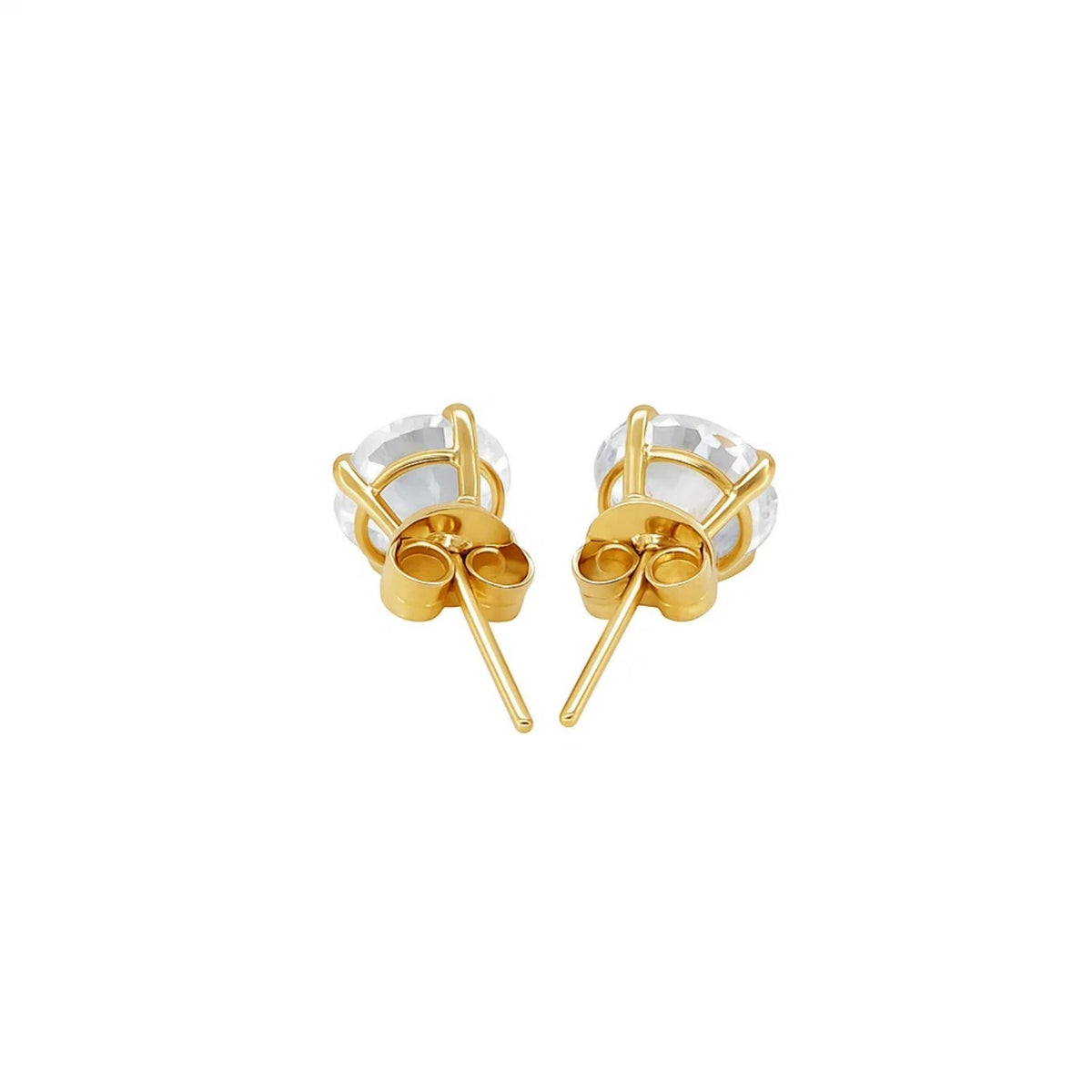 14k Yellow Gold Stud Earrings with White Hue Faceted Cubic Zirconia(6mm)