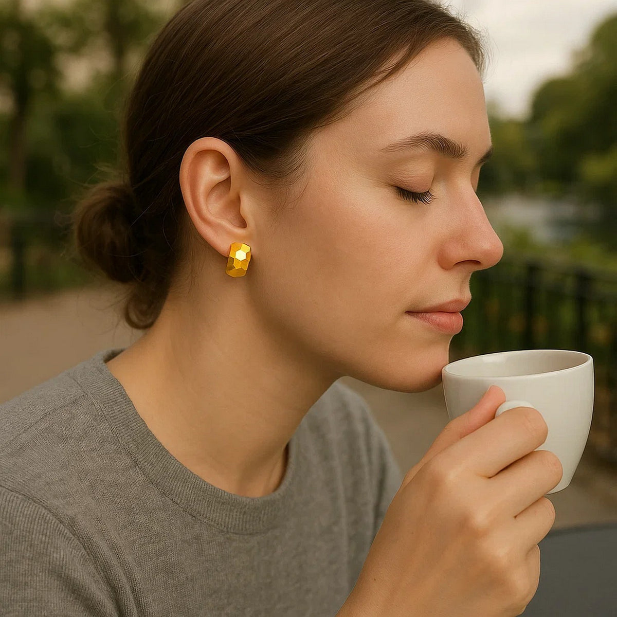 14k Yellow Gold Geometric Texture Earrings