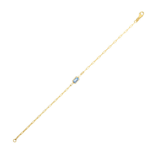 14K Yellow Gold Blue Topaz Paperclip Bracelet (1.50 mm)