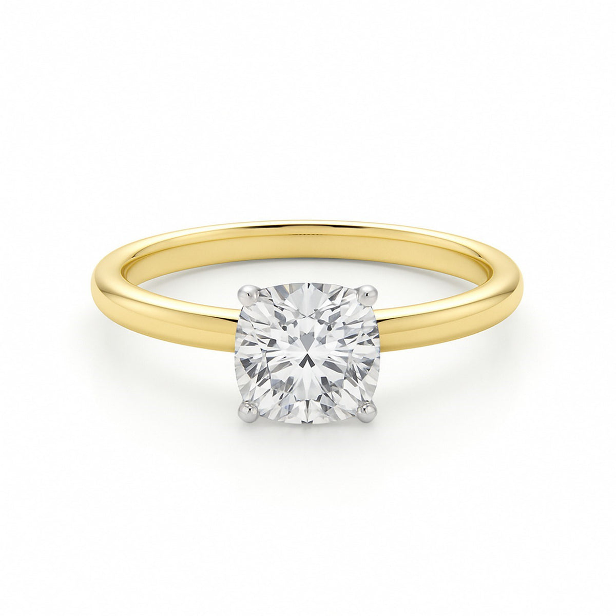 1 Carat Cushion Lab Grown IGI G/VS1 Diamond Solitaire Ring in 14K Yellow Gold