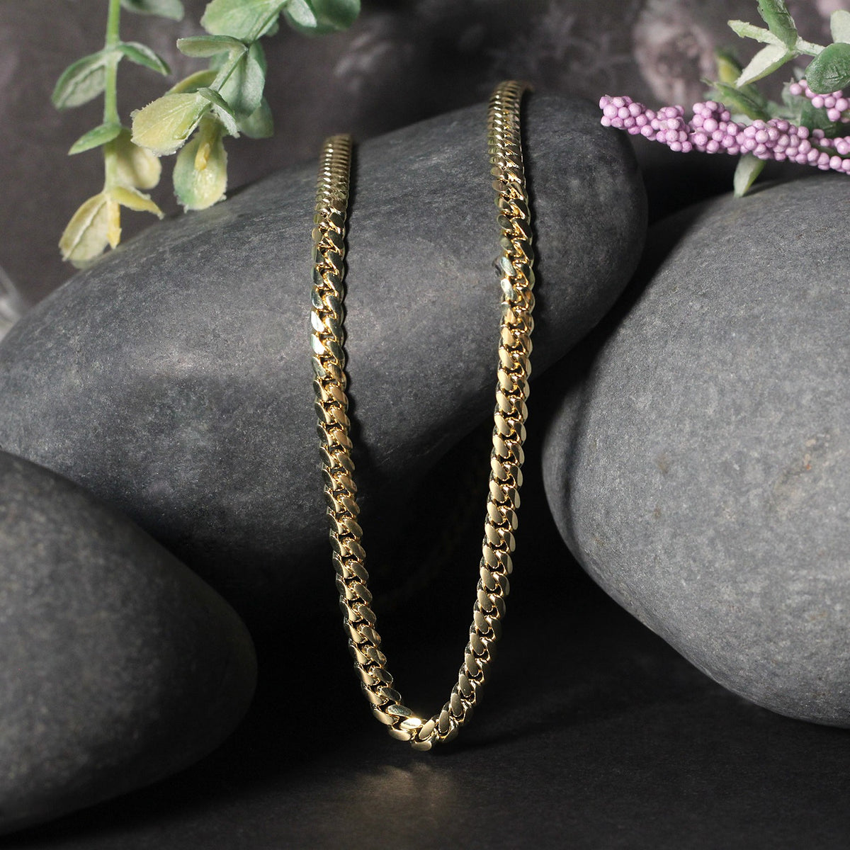 3.9mm 10k Yellow Gold Classic Miami Cuban Solid Chain
