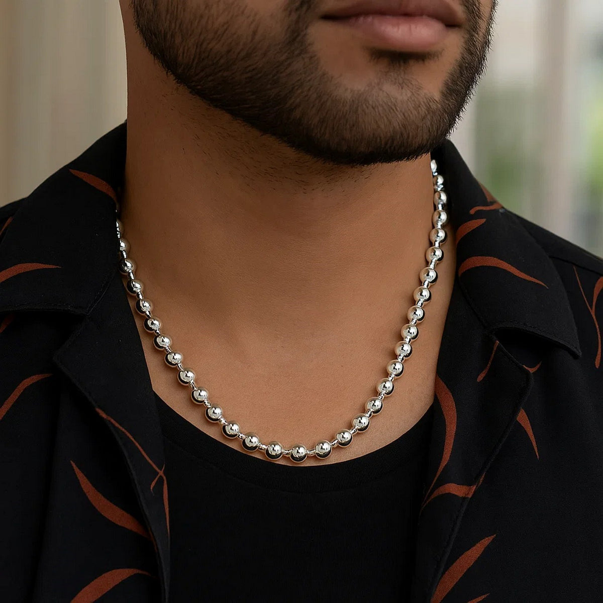 Sterling Silver Rhodium Plated Moon Cut Bead Chain (6.00 mm)