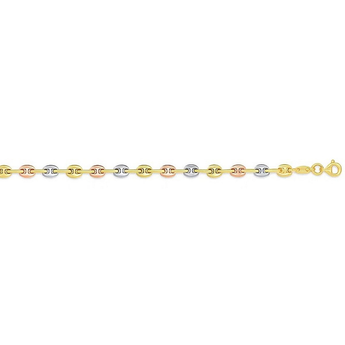 14k Tri Color Gold Mariner Link Bracelet (4.90 mm)