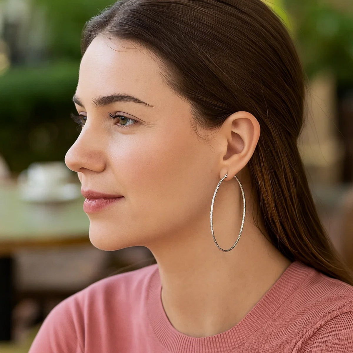 Sterling Silver Large Textured Round Hoop Earrings(1.6x70mm)