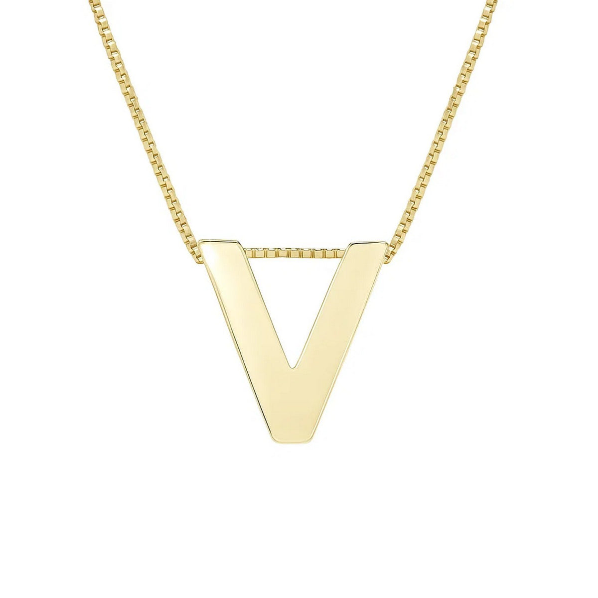 14K Yellow Gold Yours Truly Block Letter Initial V Necklace