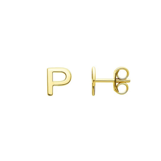 14K Yellow Gold Yours Truly Initial P Stud Earrings