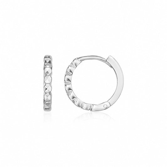 14k White Gold Petite Textured Round Hoop Earrings