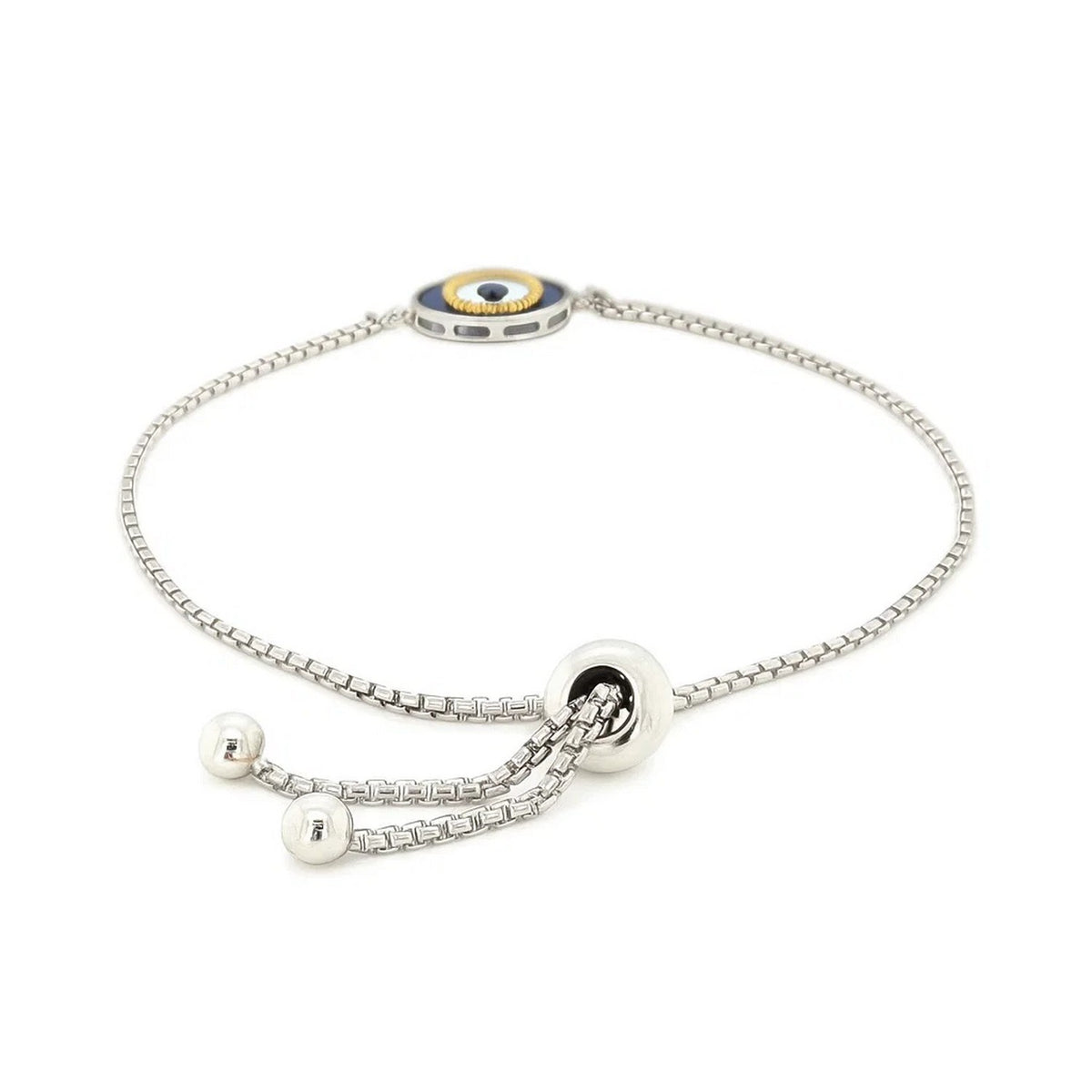 Sterling Silver Adjustable Two Toned Enameled Evil Eye Friendship Bracelet