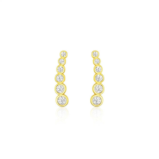 14k Yellow Gold Graduated Circles Climber Post Earrings with Cubic Zirconias