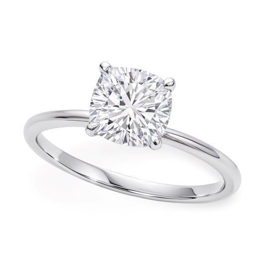 2 Carat Cushion Lab Grown IGI G/VS1 Diamond Solitaire Ring in 14K White Gold