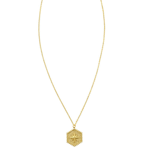 14K Yellow Gold North Star Hexagon Necklace