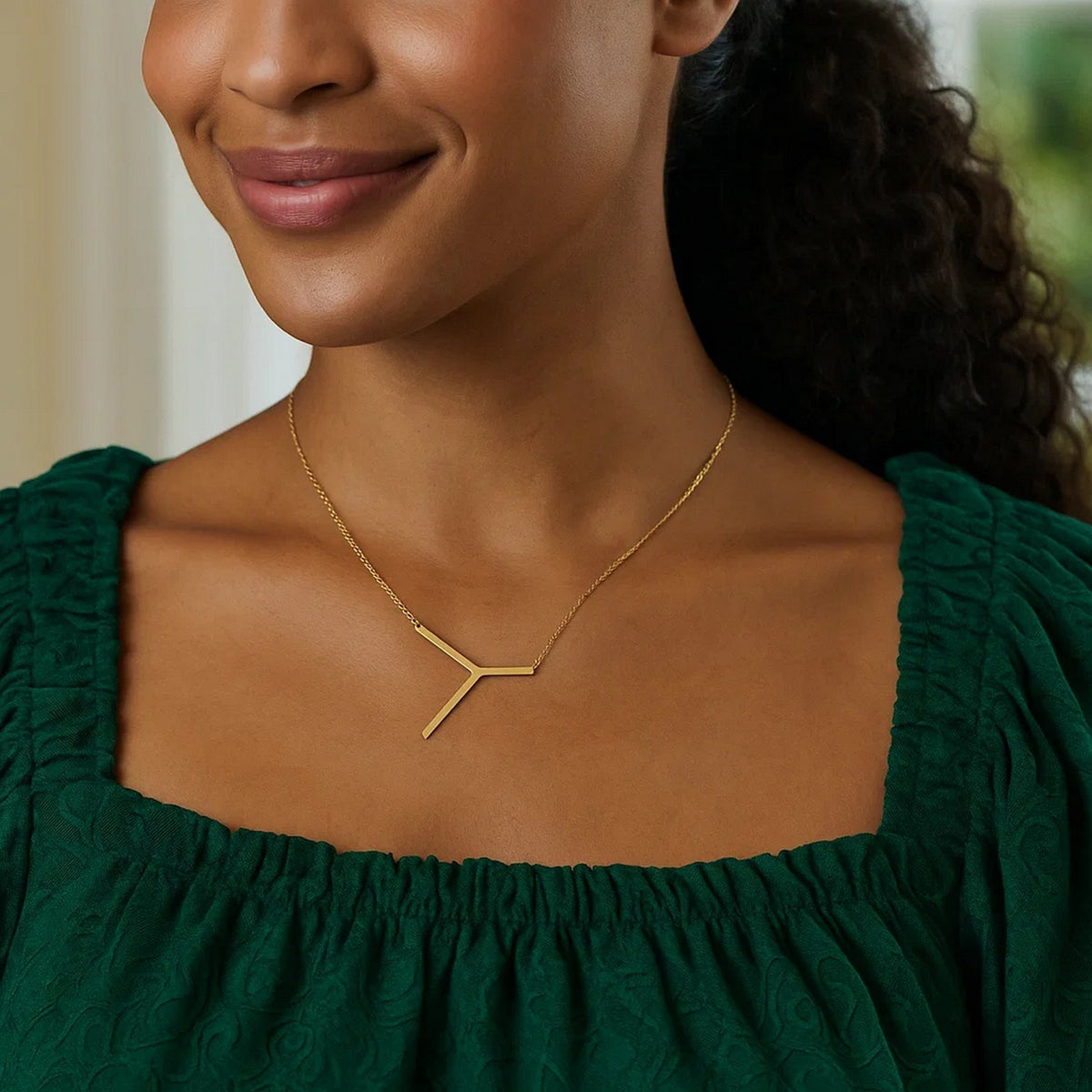 14K Yellow Gold Yours Truly Large Initial Y Necklace