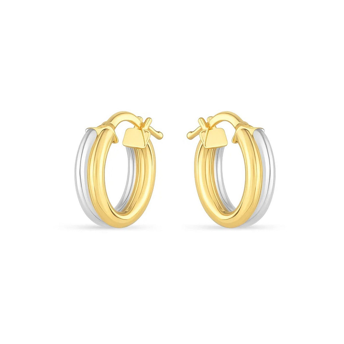 14k Two Tone Gold Double Round Hoops